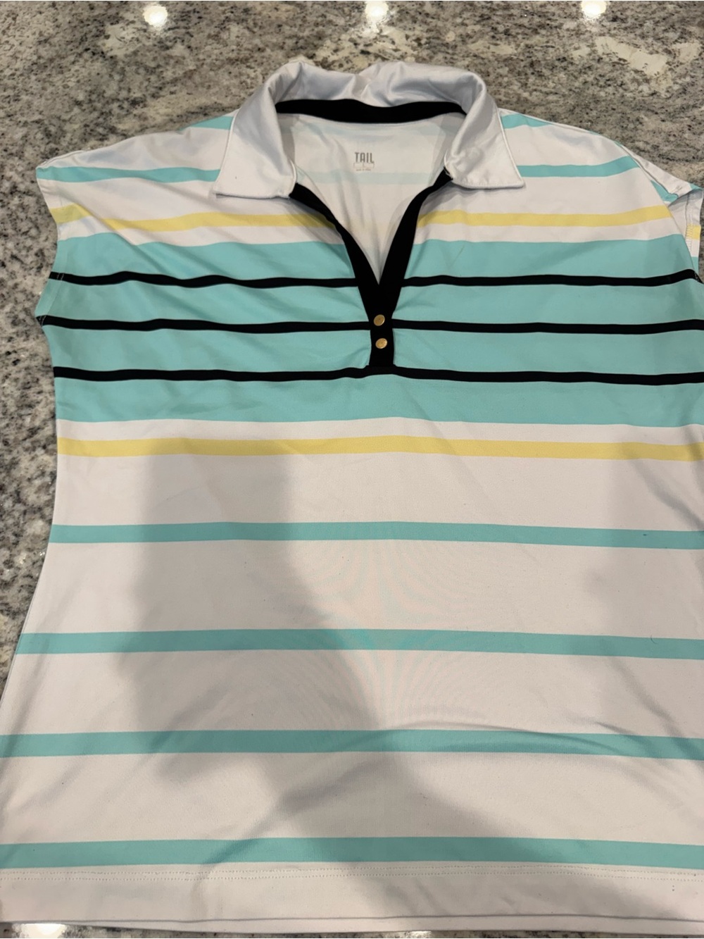Tail Women’s White and Aqua Striped Polo Top